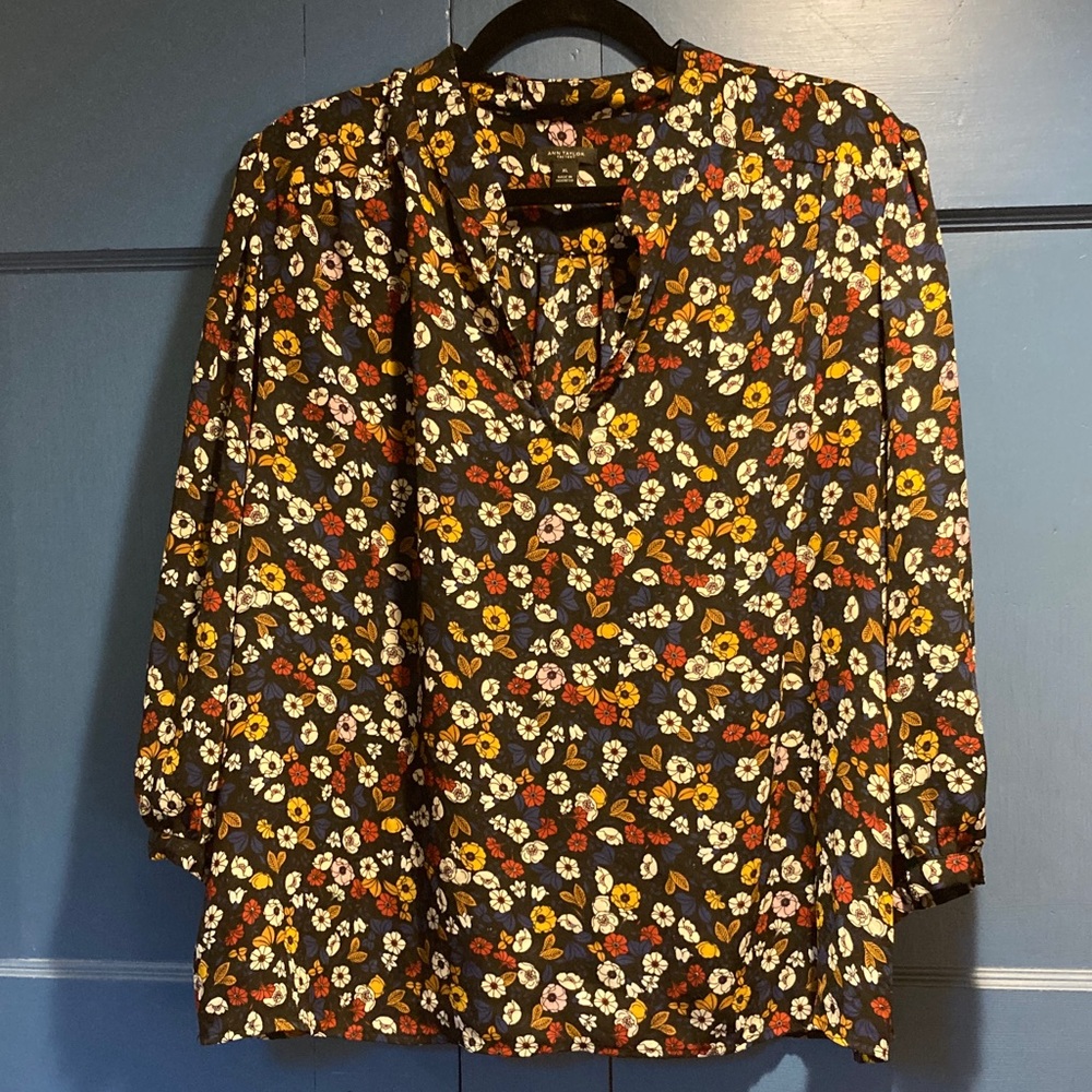 Ann Taylor Black Blouse with Floral Print